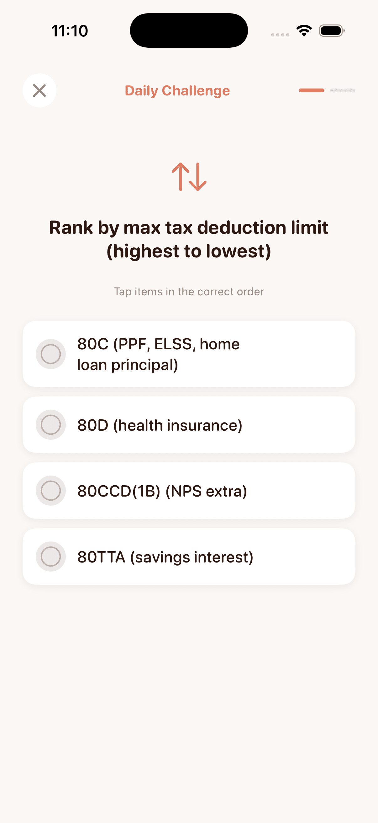 Finlo, daily challenge, rank by max tax deduction limit
