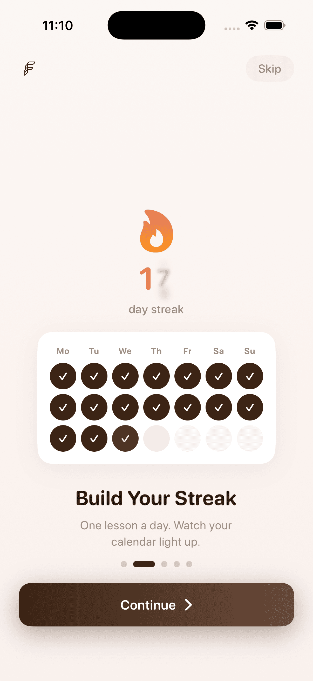Finlo daily streak calendar
